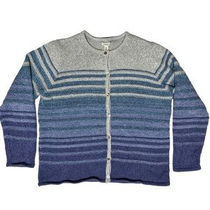 L.L. Bean Knitted Striped Button Down Cardigan Size XL Cotton Blue Gray